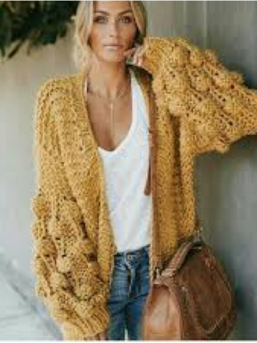 Chunky Crochet Cardigan Sweater - Mustard